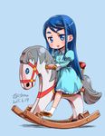  :d absurdres blue_dress blue_eyes blue_hair blush_stickers child dated dress highres isedaichi_ken long_hair minazuki_karen open_mouth precure riding rocking_horse smile solo twitter_username yes!_precure_5 younger 