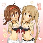  bikini_top breasts cleavage hairband headband kantai_collection long_hair medium_breasts multiple_girls murasame_(kantai_collection) navel red_hairband shiratsuyu_(kantai_collection) swimsuit twintails v wataru_(nextlevel) 