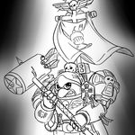  armor avian bird hammer king_dedede kirby_(series) looking_at_viewer male monochrome nintendo penguin sign skull solo tools video_games warhammer_(franchise) 