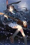  akiyama_mio animal_ears black_eyes black_hair bunny_ears guitar instrument k-on! left-handed long_hair sakuragaoka_high_school_uniform school_uniform sptuel 