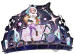  1girl absurdres animal_ears animal_hood artist_request black_skirt blush boots breasts cable cat_hood cat_tail concert daiblos_core fake_animal_ears full_body hair_between_eyes headphones highres holding holding_microphone holding_microphone_stand hood hood_up hoodie jacket large_breasts long_hair long_sleeves looking_at_viewer microphone microphone_stand miniskirt nitroplus official_alternate_costume official_art open_clothes open_mouth pink_eyes pink_hair purple_thighhighs shirt simple_background skirt smile solo speaker stage stage_lights standing standing_on_one_leg star_(symbol) super_sonico tail thighhighs transparent_background white_shirt zettai_ryouiki 