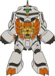  absurdres acguy claws commentary_request company_connection gaigar green_eyes gundam highres looking_at_viewer mecha mecha_focus mobile_suit mobile_suit_gundam no_humans one-eyed one-eyed_mecha open_mouth reprilo_channel robot science_fiction simple_background solo sunrise_(company) white_background yuusha_ou_gaogaigar yuusha_series zeon 