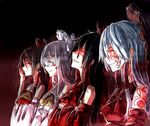  ascot bare_shoulders bow concealed_the_conclusion crossed_arms detached_sleeves evil_eyes evil_grin evil_smile glowing glowing_eyes grin group_picture group_profile hair_bow hair_tubes hakurei_reimu lineup long_hair m.u.g.e.n maga-reimu multiple_girls multiple_persona onimiko profile rion_(glayjirobass) smile tattoo touhou upper_body yin_yang 