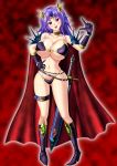  1girl adorasvp1984 armor bikini_armor boots breasts cape cleavage highres huge_breasts large_breasts long_hair original purple_hair red_eyes solo standing sword thigh_boots thighhighs weapon 