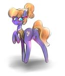  2015 anus blue_eyes butt cutie_mark earth_pony equine eyewear female feral frazzle_rock_(mlp) friendship_is_magic fur glasses hair horse looking_back mammal my_little_pony open_mouth orange_hair plain_background pony purple_fur pussy pussy_juice solo taps teats teeth white_background 