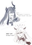  2girls asymmetrical_horns commentary demon_horns english_commentary english_text hololive hololive_english horns irys_(hololive) long_hair long_pointy_ears monica_mtna multicolored_hair multiple_girls nerissa_ravencroft pointy_ears two-tone_hair uneven_horns virtual_youtuber 