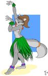  2015 anthro breasts canine clothing dancing feet female flower fur grass_skirt hair mammal plant skirt zp92 