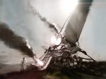  burning commentary day english_commentary eve_online georg_hilmarsson grey_theme outdoors science_fiction smoke spacecraft vehicle_focus wreckage 