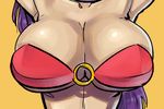  1girl arms_up artist_request breasts cleavage close-up dark_skin huge_breasts purple_hair shantae shantae_(character) simple_background 