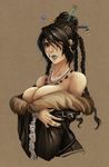  bad_deviantart_id bad_id black_hair blue_lipstick blue_nails braid breast_lift breasts cleavage crossed_arms detached_sleeves dress earrings eyebrows final_fantasy final_fantasy_x fur_trim hair_ornament hair_over_one_eye hair_stick highres huge_breasts jewelry lipstick looking_at_viewer low_neckline lulu_(ff10) makeup mole mole_under_mouth nail_polish necklace nose off-shoulder_dress off_shoulder pearl_necklace red_eyes solo upper_body whistle_frog wide_sleeves 