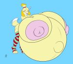  animal_crossing anthro areola badgerben belly big_belly big_breasts blush breasts canine clothing dog female fur hair huge_breasts hyper hyper_belly hyper_breasts hyper_pregnacy inflation isabelle_(animal_crossing) mammal nintendo nipples open_mouth shih_tzu simple_background smile solo video_games yellow_fur 
