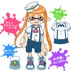  blush domino_mask hat inkling mask monster_girl orange_eyes orange_hair pisho pointy_ears sailor_collar sailor_hat shoes short_sleeves shorts sneakers splatoon_(series) splatoon_1 squid suspenders tentacle_hair translation_request 