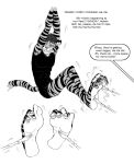 5_toes abs anthro cheek_tuft clothing dialogue english_text expansion eyes_closed facial_tuft feet felid foot_expansion foot_fetish fur fur_tuft growth hair hi_res humanoid_feet male mammal monochrome offscreen_character pantherine pecs plantigrade raised_arms ryan_(sebafox) sketcher92 smile solo speech_bubble striped_body striped_fur stripes tail teeth text tickle_fetish tickling tickling_feet tiger tight_clothing toes tuft