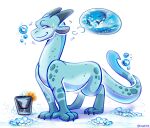 2026 blue_body blush blush_lines bubble bucket claws container digital_drawing_(artwork) digital_media_(artwork) drag'n_wash dragon gator_dragon_games grey_horn happy hi_res horn markings meme moth418 multicolored_body mythological_creature mythological_scalie mythology quadruped ryan_(drag'n_wash) scalie smile solo sponge spots spotted_markings symphony_dolphin_(meme) two_tone_body two_tone_tail