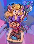 absurd_res anthro big_breasts blonde_hair breasts brown_body brown_eyes brown_fur chip_'n_dale_rescue_rangers chip_(disney) chipmunk cleavage clothed clothing dale_(disney) disney eyebrows eyewear eyewear_on_head facial_hair female fingers flo fur gadget_hackwrench goggles goggles_on_head ground_squirrel group hair hat headgear headwear hi_res long_hair male mammal monterey_jack_(cdrr) mouse murid murine mustache one_eye_closed open_mouth rodent sciurid tail tan_body tan_fur teeth unfinished zipper_(cdrr)