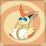 1:1 abstract_background ambiguous_gender anthro blue_eyes bougie diaper generation_5_pokemon hi_res legendary_pokemon nintendo pokemon pokemon_(species) restraints solo spiral_background straitjacket victini