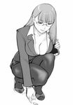  breasts chalk cleavage derivative_work downblouse formal glasses greyscale jacket large_breasts long_hair monochrome office_lady original pantyhose pencil_skirt picking_up simple_background sketch skirt skirt_suit solo suit ueyama_michirou white_background 