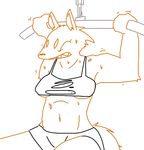  clothing exercise eyes_closed female gnoll hyena mammal monster monster_girl solo sweat the_weaver torn_clothing 