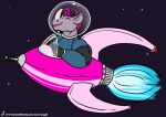 2021 anthro armor black_hair blue_flames colored dated grey_body grey_skin hair male mammal pink_hair rhinoceros rocket_ship solo space spacesuit text url whitecolt_productions