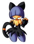 anthro big_butt black_body black_fur blue_body blue_fur blue_hair butt felid feline female fur hair jupiterorange mammal pal_(species) palworld pocketpair rear_view sekhmet_(pal) shinkaku short_hair simple_background solo thick_thighs white_background wide_hips yellow_body yellow_fur