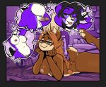 absurd_res anthro areola balls barbell_piercing black_body black_fur black_hair breasts brown_body brown_fur butt chest_tuft deer duo erection eyewear eyewear_only fur genitals glasses glasses_only gynomorph hair half-closed_eyes hi_res humanoid_genitalia humanoid_penis intersex lagomorph leporid long_hair lying mammal multicolored_body multicolored_fur narrowed_eyes nipple_barbell nipple_piercing nipples nude on_front one_eye_closed orange_hair pawpads paws penis piercing pink_areola pink_nipples purple_body purple_fur rabbit slightly_chubby slightly_chubby_anthro slightly_chubby_gynomorph slightly_chubby_intersex smile sparkibarki tan_body tan_fur tan_pawpads thought_bubble tongue tongue_out tuft two_tone_body two_tone_fur wearing_glasses white_body white_fur wink