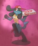 3_fingers 3_toes anthro argon_vile balls biped clothing feet fingers food generation_4_pokemon genitals hat hat_only headgear headgear_only headwear headwear_only hi_res looking_at_viewer lucario male monster_mind mostly_nude nintendo penis pizza pokemon pokemon_(species) solo tail toes
