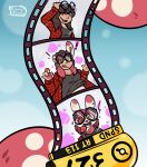 2026 anthro breasts cherrypieowo digital_media_(artwork) exclamation_point eyewear female film_strip generation_3_pokemon glasses hi_res human human_to_anthro mammal nintendo open_mouth plaid pokemon pokemon_(species) round_glasses simple_background smile solo species_transformation spinda spiral spiral_eyes surprised transformation