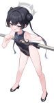  1girl absurdres alternate_costume bare_arms bare_legs bare_shoulders barre black_hair blue_archive blush braid braided_bun breasts butterfly_hair_ornament chinese_clothes clenched_hands commentary_request covered_navel double_bun dragon_print dress full_body grey_eyes grey_halo hair_between_eyes hair_bun hair_ornament halo high_heels highres kisaki_(blue_archive) legs long_hair looking_at_viewer open_mouth qipao shoes simple_background sleeveless small_breasts solo standing thighs tisofofo twintails white_background 