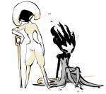 2025 ambiguous_gender animate_inanimate black_body black_eyes black_face black_hair clothing colored_sketch digital_media_(artwork) dress duo evil_otter female grey_clothing grey_dress hair hi_res holding_melee_weapon holding_object holding_sword holding_weapon hollow_knight:_silksong hollow_knight_(franchise) humanoid lace_(hollow_knight:_silksong) leaning_on_object mask melee_weapon nonbinary_(lore) phantom_(hollow_knight:_silksong) shaded sibling_(lore) simple_background simple_shading sister_(lore) sitting sitting_on_ground sketch standing sword sword_on_ground team_cherry weapon wearing_mask white_background white_body white_eyes white_head white_mask