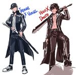  artist_request big_hero_6 brothers capcom cosplay crossover dante_(cosplay) devil_may_cry disney gun hiro_hamada long_coat marvel siblings simple_background sword tadashi_hamada vergil_(cosplay) weapon 