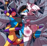 abdominal_bulge absurd_res anthro ariados arthropod_webbing avia_(zwoolashthar) bdsm blush bodily_fluids bondage bound bruised bruised_butt butt butt_slap captured clothing defeated defeated_heroine egg egg_insertion female female/female generation_2_pokemon generation_3_pokemon generation_4_pokemon genitals group group_sex helpless hi_res kissing latias legendary_pokemon luxray moan multi_arm multi_limb nintendo pokemon pokemon_(species) questionable_consent saliva saliva_string sex slap sneakyandy spanking starburst_(sneakyandy) superhero tears threesome torn_clothing trio vulva