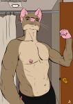 2021 anthro bathroom brown_body brown_fur colored dated door draw_over fur hi_res inside male mammal murid murine muscular navel nipple_piercing nipple_ring nipples piercing pink_nipples rat ring_piercing rodent shirtless_male shower_curtain solo tan_body tan_fur text tiptoe_(tiptoe) url whiskers whitecolt_productions