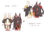  2girls :< absurdres animal_crossing animal_ears black_hair blush_stickers cat_ears cat_tail chibi closed_mouth commentary face-to-face flower freckles furrification furry furry_female futsutsuka_na_akujo_de_wa_gozaimasu_ga hair_rings heart highres holding_hands kou_reirin long_hair long_sleeves multiple_girls open_mouth rabbit_ears red_eyes shu_keigetsu simple_background smile squiggle tail unkonwfox-mob very_long_hair white_background wide_sleeves yellow_eyes yuri 