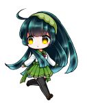  1girl absurdres ahoge black_thighhighs brown_shoes chibi chibi_only closed_mouth edomura_niniko full_body green_hair green_hairband green_sailor_collar green_skirt hairband highres long_hair long_sleeves neck_ribbon official_art pleated_skirt red_ribbon ribbon sailor_collar school_uniform second-party_source serafuku shirt shoes simple_background skirt solo thighhighs touhoku_zunko transparent_background very_long_hair voiceroid white_shirt yellow_eyes zettai_ryouiki 
