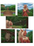 absurd_res ambiguous_gender anthro areola arthropod beak bee beehive big_breasts blaziken blue_eyes breasts bridge comic digital_media_(artwork) female feral generation_3_pokemon grass group hi_res hymenopteran insect jogging mumuffet nintendo nipples nude plant pokemon pokemon_(species) red_body river solo_focus swarm tree yellow_sclera