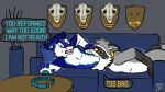 16:9 anthro award bed black_ears blue_body blue_fur bone canid canine chikorainfox collar dialogue dominance_play duo forced fox fur furniture grey_body grey_fur hi_res implied_fatal male male/male male_pred male_prey mammal on_bed oral_vore procyonid raccoon rape_play red_eyes refcol reformation_collar reformation_denial scared skull sofa speech_bubble swallowing teeth text trophy unwilling_prey vampire vore wasder wasder26 wasder_resterski whiskers white_body white_fur widescreen