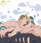 2026 absurd_res ambiguous_feral ambiguous_gender black_body black_fur blue_body blue_fur blush cel_shading cold derp_eyes digital_drawing_(artwork) digital_media_(artwork) diting_(fabulous_beasts) duo fabulous_beasts feral fur fur_markings green_eyes handpaw hi_res lunnanathalia lying lying_on_another male_(lore) markings mostly_offscreen_ambiguous mostly_offscreen_character mostly_offscreen_feral multicolored_body multicolored_fur on_front paws quadruped relaxed_expression relaxing shaded side_view solo_focus sun tianlu_(fabulous_beasts) two_tone_body two_tone_fur white_body white_fur