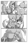 2026 2:3 absurd_res balls bodily_fluids border breast_grab breast_grab_from_behind breasts canid canine canis clothing comic digital_drawing_(artwork) digital_media_(artwork) doggystyle fan_character female fourssss from_behind_position genital_fluids genitals hand_on_breast hi_res lagomorph legwear leporid looking_back looking_pleasured male male/female mammal monochrome penetration penis rabbit sega sex sonic_the_hedgehog_(series) thigh_highs vaginal vaginal_penetration vanilla_the_rabbit vulva white_border wolf
