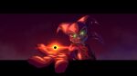 absurd_res alcoholictails anthro bandai_namco black_bars clothing constricted_pupils digimon digimon_(species) gloves glowing glowing_eyes green_eyes handwear hi_res imp impmon kerchief letterbox looking_at_viewer magic male meme multicolored_body pupils purple_body red_clothing red_gloves red_handwear red_kerchief small_pupils smile smiling_at_viewer smirk smirking_at_viewer solo spade_tail tail two_tone_body wide_eyed