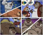2026 anthro barely_visible_genitalia barely_visible_penis bear blush bodily_fluids bottomwear brok_the_investigator brown_body butt canid canine canis clint_(brok_the_investigator) clothing comic cowcat_games domestic_dog duo ethancostas fur genital_fluids genitals grey_body grey_fur hi_res lying male male/male mammal moob_grab moobs murid murine navel nipples overweight overweight_male penis precum r.j._(brok_the_investigator) rat rodent shorts squealers_chief standing suid suine sweat warthog