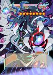  absurdres artist_name ayasumi_(ayaslayer416) card_(medium) card_parody claws commentary_request duel_monster extra_eyes highres kyoshoku_ikai_jahannam long_head looking_at_viewer monster solo tentacle_hair tongue tongue_out tusks twitter_username wings yu-gi-oh! 