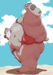 2026 4_toes anthro asian_clothing bear belly big_belly blush brown_body butt clothing cloud east_asian_clothing feet fundoshi hi_res japanese_clothing kemono male mammal meg_hoi moobs navel nipples outside overweight overweight_male red_clothing red_fundoshi red_underwear solo tattoo toes underwear