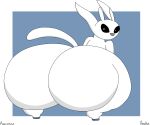 2026 6:5 absurd_res anonymous_artist anthro artist_name big_butt black_sclera blue_background border butt cel_shading colored digital_media_(artwork) grey_hooves grey_nose guardian_spirit hi_res hooves huge_butt huge_thighs hyper hyper_butt looking_at_viewer looking_back looking_back_at_viewer male microsoft ori_(ori) ori_(series) rear_view reathe shaded shortstack shortstack_male simple_background solo tail text thick_thighs white_body white_border white_ears white_eyes white_tail xbox_game_studios