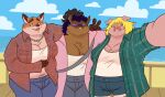 anthro canid canine clothed clothing domestic_cat domestic_pig ear_piercing eyewear felid feline felis female fox gesture glasses group hand_gesture haxsmack hi_res jessabelle_higgins_(ophelia_sketched) jewelry kokoro_(ophelia_sketched) looking_at_viewer mammal navel necklace ophelia_(sona) overweight overweight_anthro overweight_female piercing selfie simple_background smile suid suine sus_(pig) trans_(lore) trans_woman_(lore) trio v_sign wearing_glasses