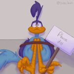 1:1 anthro avian bird bound cabo_lexin comic cuculiform hi_res looney_tunes male new_world_ground_cuckoo offscreen_character road_runner_(looney_tunes) roadrunner sign solo submissive submissive_male warner_brothers