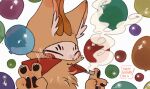 2026 anthro antlers balloon biped brown_body brown_fur cape clothed clothed_anthro clothed_male clothing deer digital_drawing_(artwork) digital_media_(artwork) double_v_sign fabulous_beasts flat_colors fur gesture hand_gesture happy_birthday hi_res horn inflatable inner_ear_fluff lunnanathalia male male_anthro mammal mask monotone_body monotone_fur sibuxiang_the_deer_(fabulous_beasts) side_view simple_background smoke smoking_pipe solo tuft v_sign wearing_mask white_background