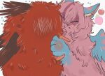 2026 ambiguous_feral ambiguous_gender asian_mythology back_wings blue_body blue_fur blush cel_shading chinese_mythology cuddling digital_drawing_(artwork) digital_media_(artwork) dijiang_(fabulous_beasts) duo east_asian_mythology fabulous_beasts feathered_wings feathers felid feline female_(lore) feral food fruit fur head_wings hi_res hundun hundun_(fabulous_beasts) inner_ear_fluff lunnanathalia lying mammal monotone_body monotone_fur multicolored_body multicolored_fur mythology paws plant purple_body purple_fur red_body red_fur shaded side_view simple_background tuft two_tone_body two_tone_fur unusual_wing_placement white_background wings