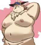 anthro antlers armpit_fetish belly big_moobs blush brown_body brown_fur clothing deer fat_upper_pubic_area fur hat hat_only headgear headgear_only headwear headwear_only hi_res horn kazusa male mammal markings moobs mostly_nude navel nipples nude overweight solo spots spotted_body spotted_fur sv_grart tamacolle