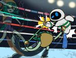 /co/ 2026 4chan adventure_time afterimage bare_shoulders big_eyes biped black_border blue_bottomwear blue_clothing blue_crop_top blue_eyes blue_footwear blue_shirt blue_shorts blue_topwear border bottomwear bow_(weapon) boxing cartoon_network clothed clothed_female clothed_humanoid clothing crop_top crossover detailed_background digital_drawing_(artwork) digital_media_(artwork) disney duo elemental_creature elemental_humanoid emanata empty_eyes eve_(wall-e) explosion extraterrestrial_vegetation_evaluator female fight fighting_ring fingerless_gloves flash_emanata flat_chested flora_fauna footwear fully_clothed fully_clothed_female fully_clothed_humanoid gloves green_body green_eyes green_skin handwear holding_bow_(weapon) holding_object holding_ranged_weapon holding_weapon hood hood_up humanoid huntress_wizard inside leaf leaf_hair leaning leaning_backward legless levitation light_body light_skin machine medium_pseudo_hair motion_lines mouthless ms._co_(4chan) multicolored_clothing multicolored_gloves multicolored_handwear netto-painter not_furry nude nude_female nude_humanoid open_mouth pixar plant plant_hair plant_humanoid pseudo_hair pseudo_horn punch ranged_weapon robot shirt shorts sport standing tan_hood teeth three-quarter_view topwear two_tone_clothing two_tone_gloves two_tone_handwear uppercut wall-e weapon white_body wood wooden_horn