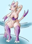 anthro bodily_fluids breasts claire_lun female female_anthro fur generation_5_pokemon genitals heart_symbol hi_res medium_breasts mienshao musk nintendo pokemon pokemon_(species) purple_body purple_fur red_eyes smile sweat tan_body tan_fur vulva